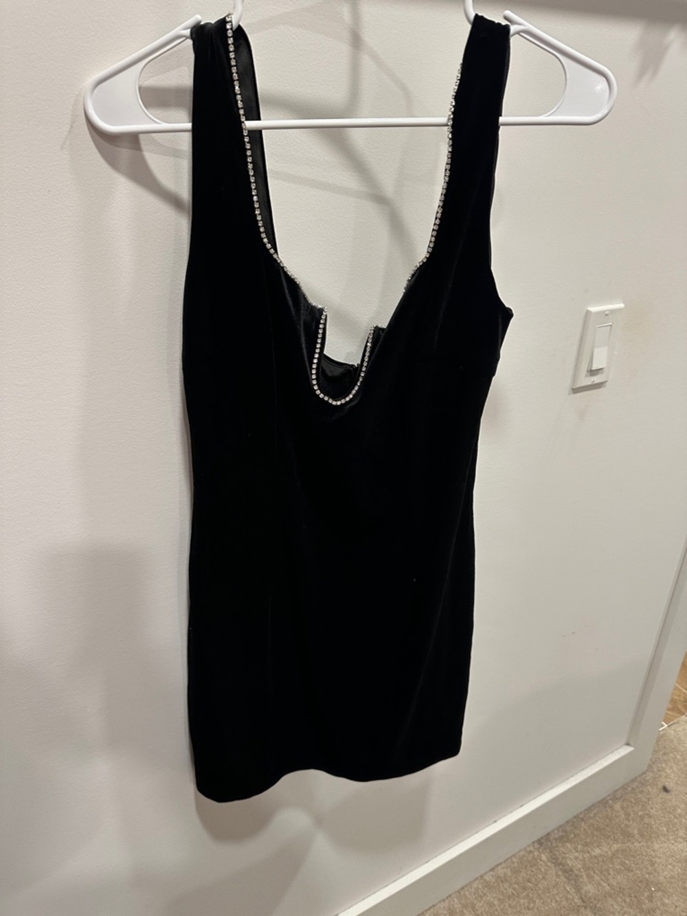 Cupshe Black Velvet Mini Dress with Rhinestone Accent